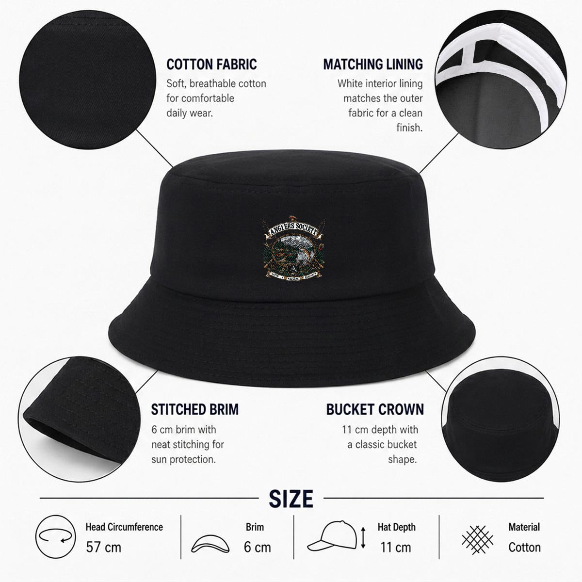 Anglers Society Embroidered Bucket Hat